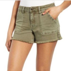 Vigoss Marley Mid Rise Denim Cargo Shorts in Light Olive 25